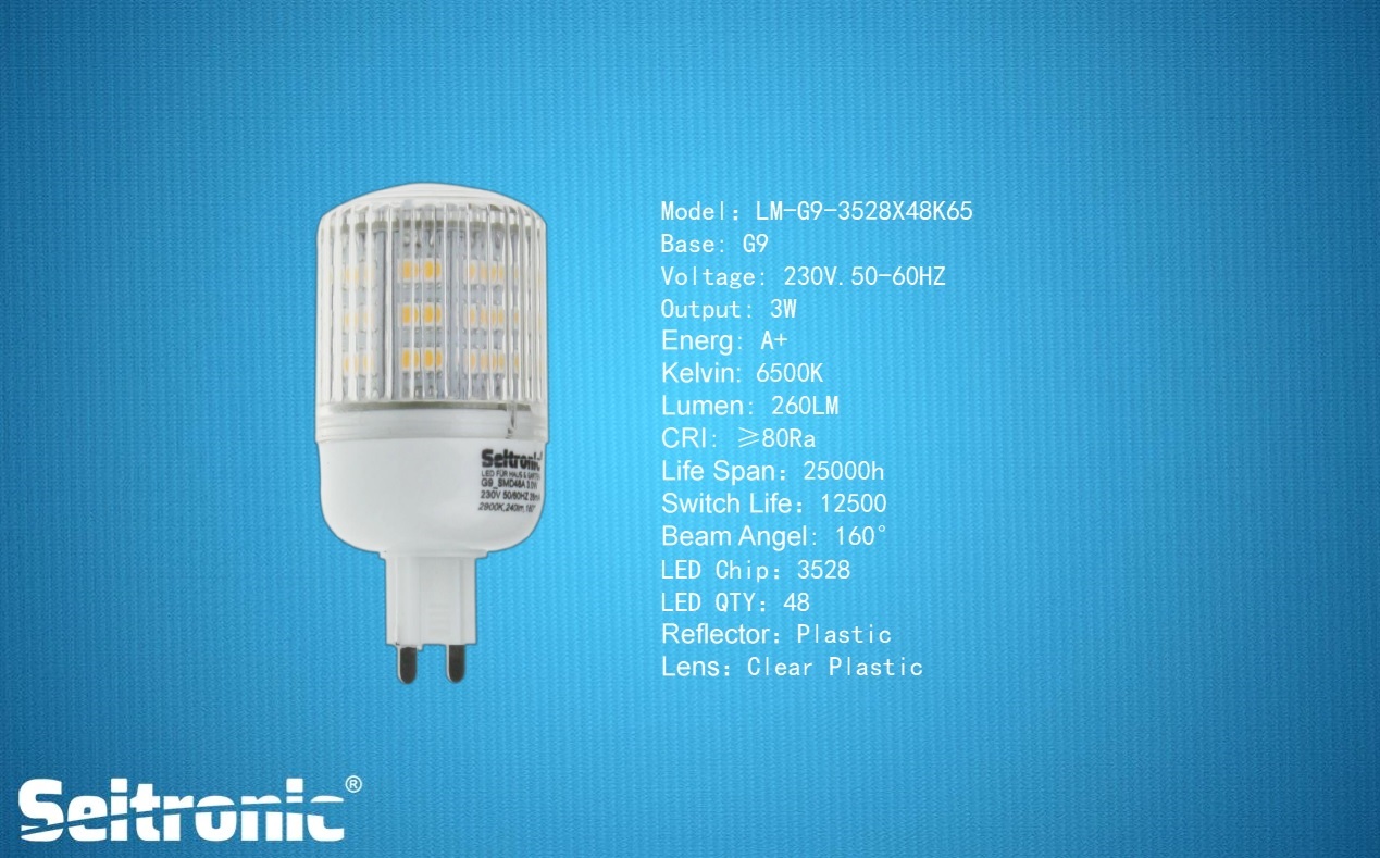 G9 LED Lampe Seitronic mit 3 Watt 48 LED Kalt weiß G9 LED Lampe Seitronic mit 3 Watt 48 LED Kalt weiß